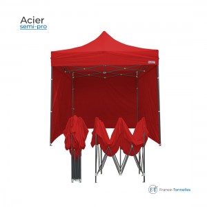 Tonnelle pliante carrée en acier bâches rouges