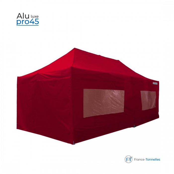 Tonnelle pliante aluminium rectangulaire bâche rouges polyester 380g/m²