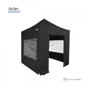 Tonnelle pliante 2x2 Premium noir avec fenêtres