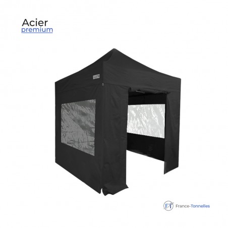 Tonnelle pliante 2x2 Premium noir avec fenêtres