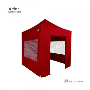 Tonnelle pliante 2x2 Premium rouge avec fenêtres
