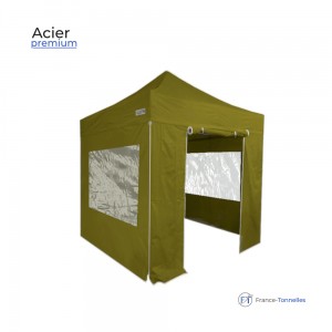 Tonnelle pliante 2x2 Premium vert doré avec fenêtres