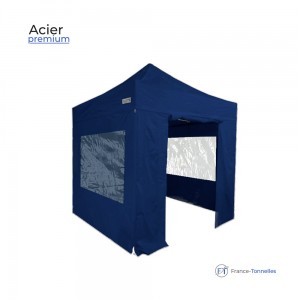 Tonnelle pliante 2x2 Premium bleu avec fenêtres