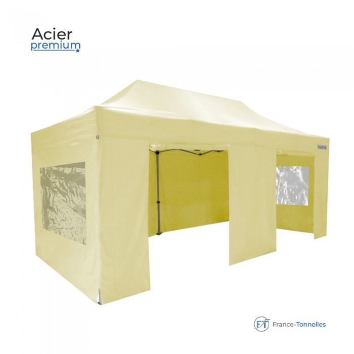 Tonnelle pliante Premium 3x6 beige avec fenêtres