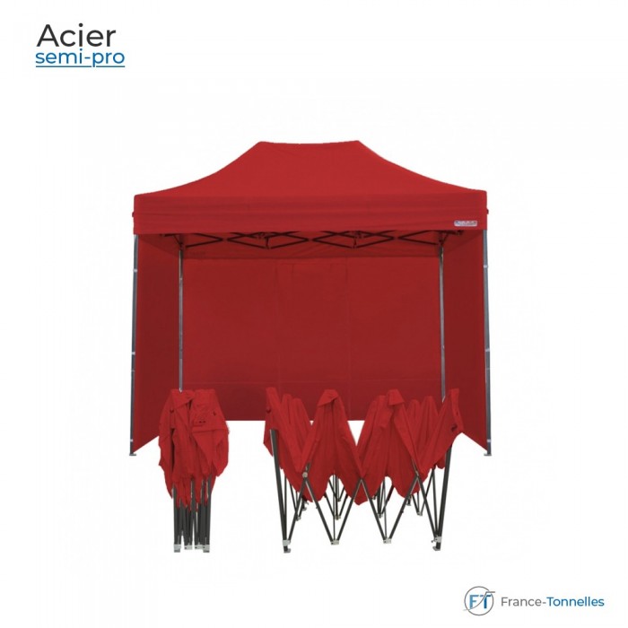 Tonnelle pliante acier bâches rouges