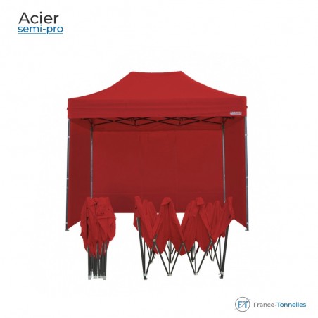 Tonnelle pliante acier bâches rouges
