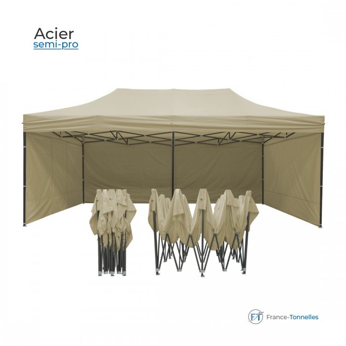 Tonnelle pliante en acier bâche beige